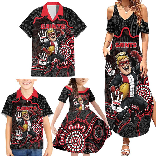 Custom Saints Football Family Matching Summer Maxi Dress and Hawaiian Shirt Aboriginal Dot Art Pattern