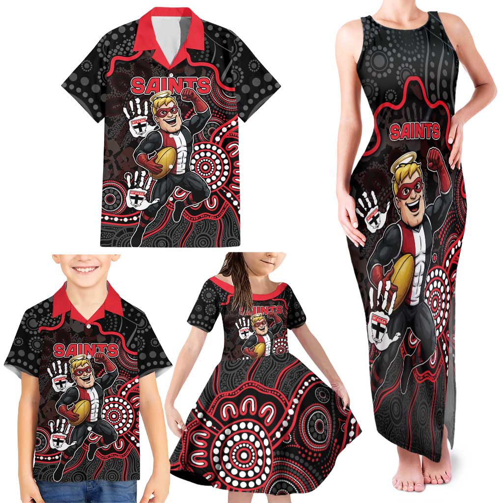 Custom Saints Football Family Matching Tank Maxi Dress and Hawaiian Shirt Aboriginal Dot Art Pattern