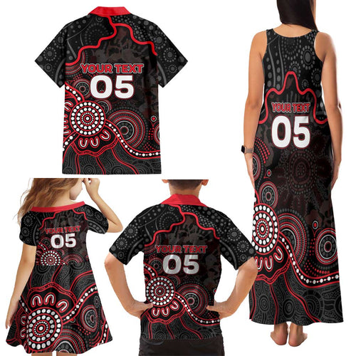Custom Saints Football Family Matching Tank Maxi Dress and Hawaiian Shirt Aboriginal Dot Art Pattern