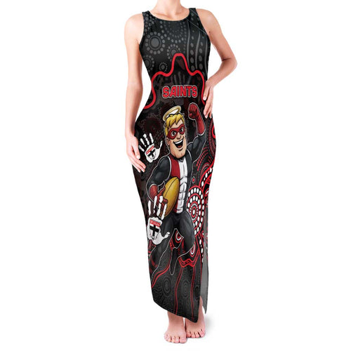 Custom Saints Football Family Matching Tank Maxi Dress and Hawaiian Shirt Aboriginal Dot Art Pattern