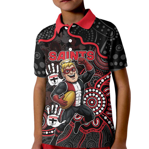 Custom Saints Football Kid Polo Shirt Aboriginal Dot Art Pattern