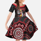Custom Saints Football Kid Short Sleeve Dress Aboriginal Dot Art Pattern