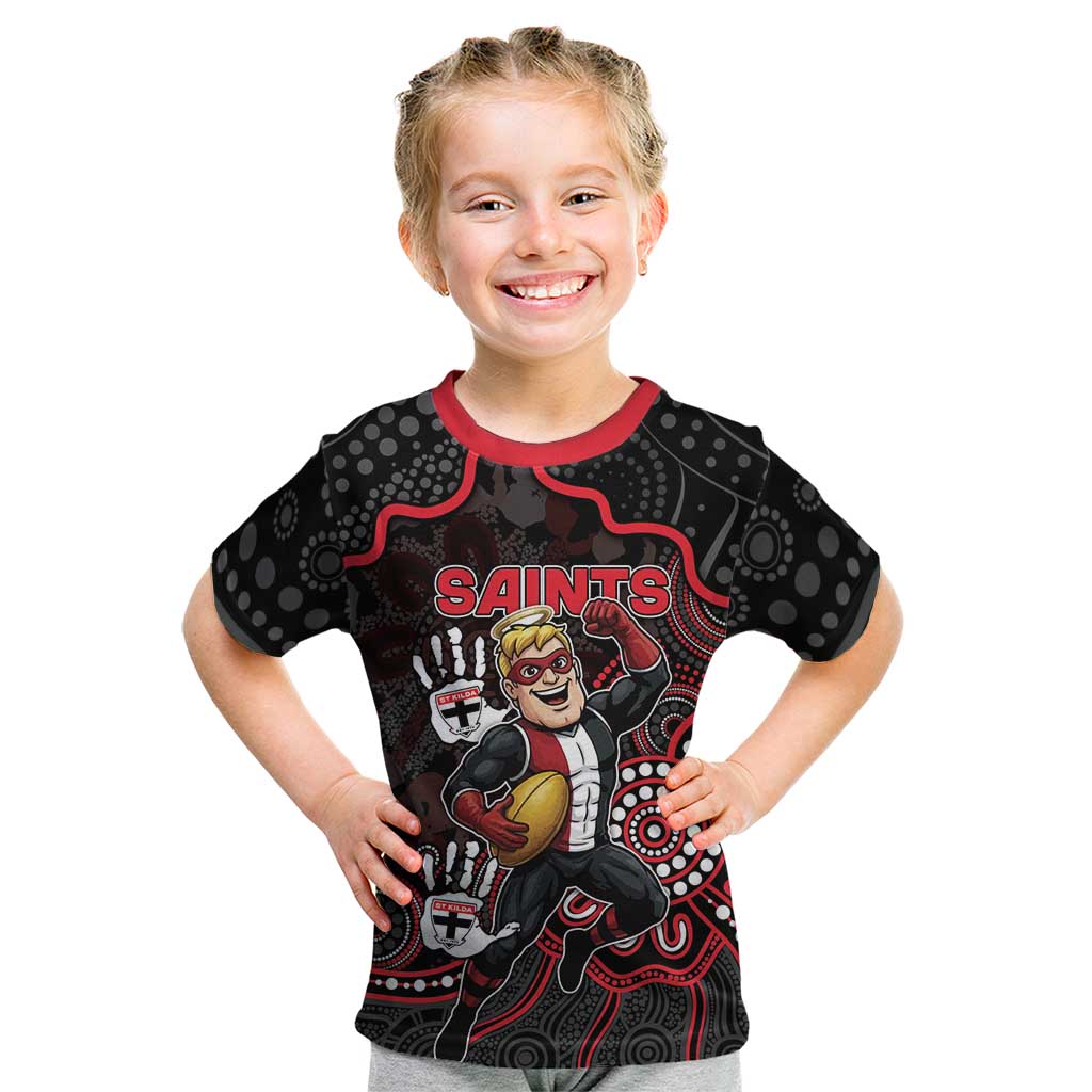 Custom Saints Football Kid T Shirt Aboriginal Dot Art Pattern