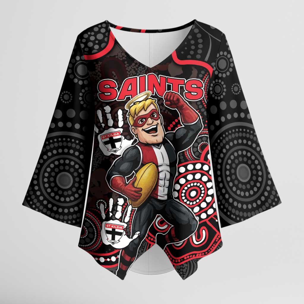 Custom Saints Football Kimono Sleeve Blouse Aboriginal Dot Art Pattern