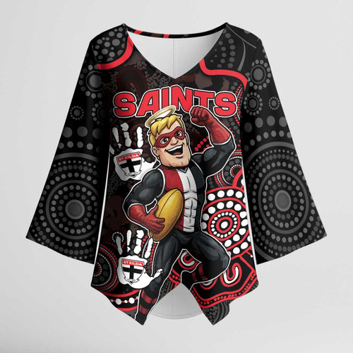 Custom Saints Football Kimono Sleeve Blouse Aboriginal Dot Art Pattern