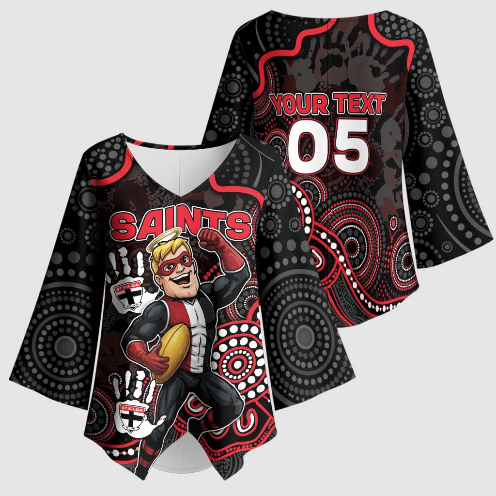 Custom Saints Football Kimono Sleeve Blouse Aboriginal Dot Art Pattern