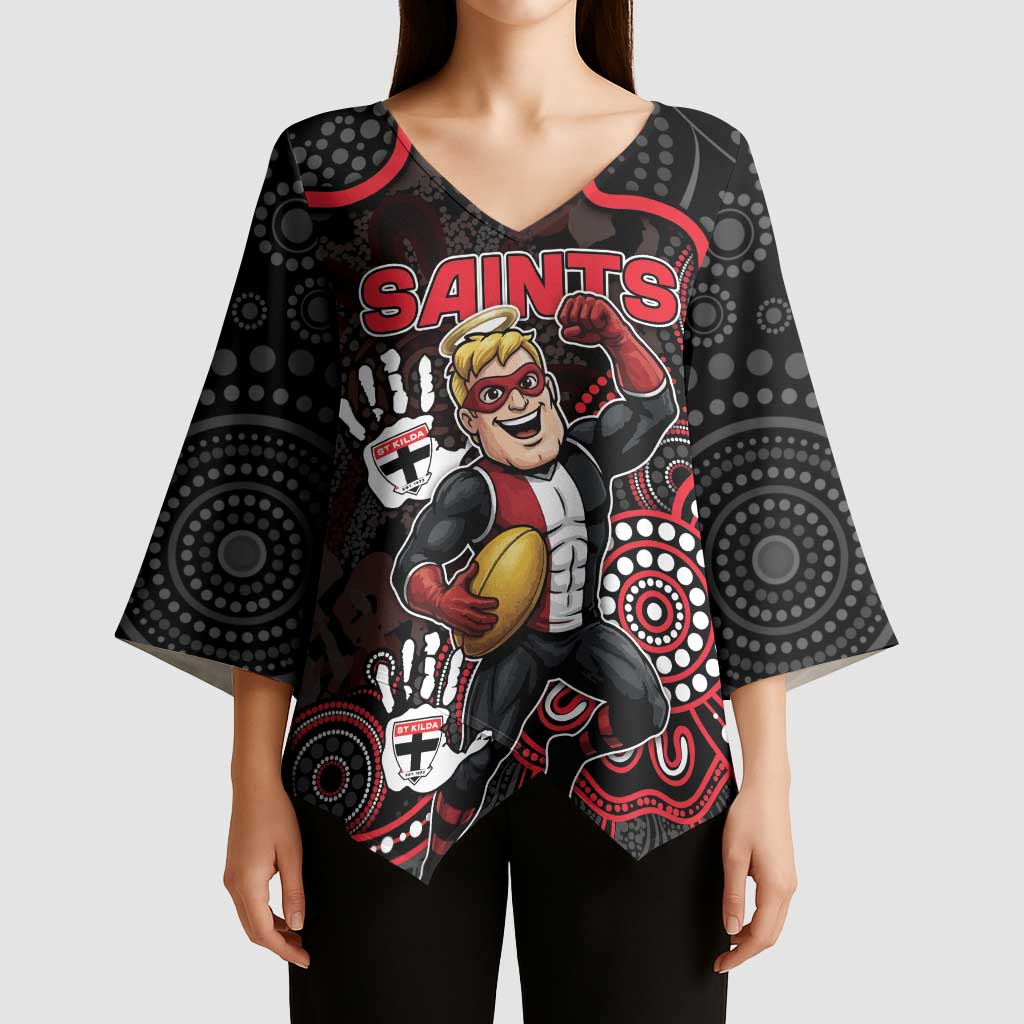 Custom Saints Football Kimono Sleeve Blouse Aboriginal Dot Art Pattern