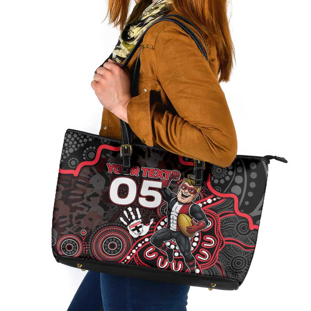 Custom Saints Football Leather Tote Bag Aboriginal Dot Art Pattern