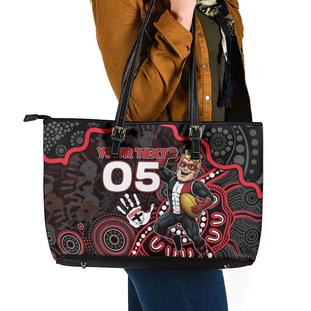 Custom Saints Football Leather Tote Bag Aboriginal Dot Art Pattern