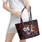 Custom Saints Football Leather Tote Bag Aboriginal Dot Art Pattern