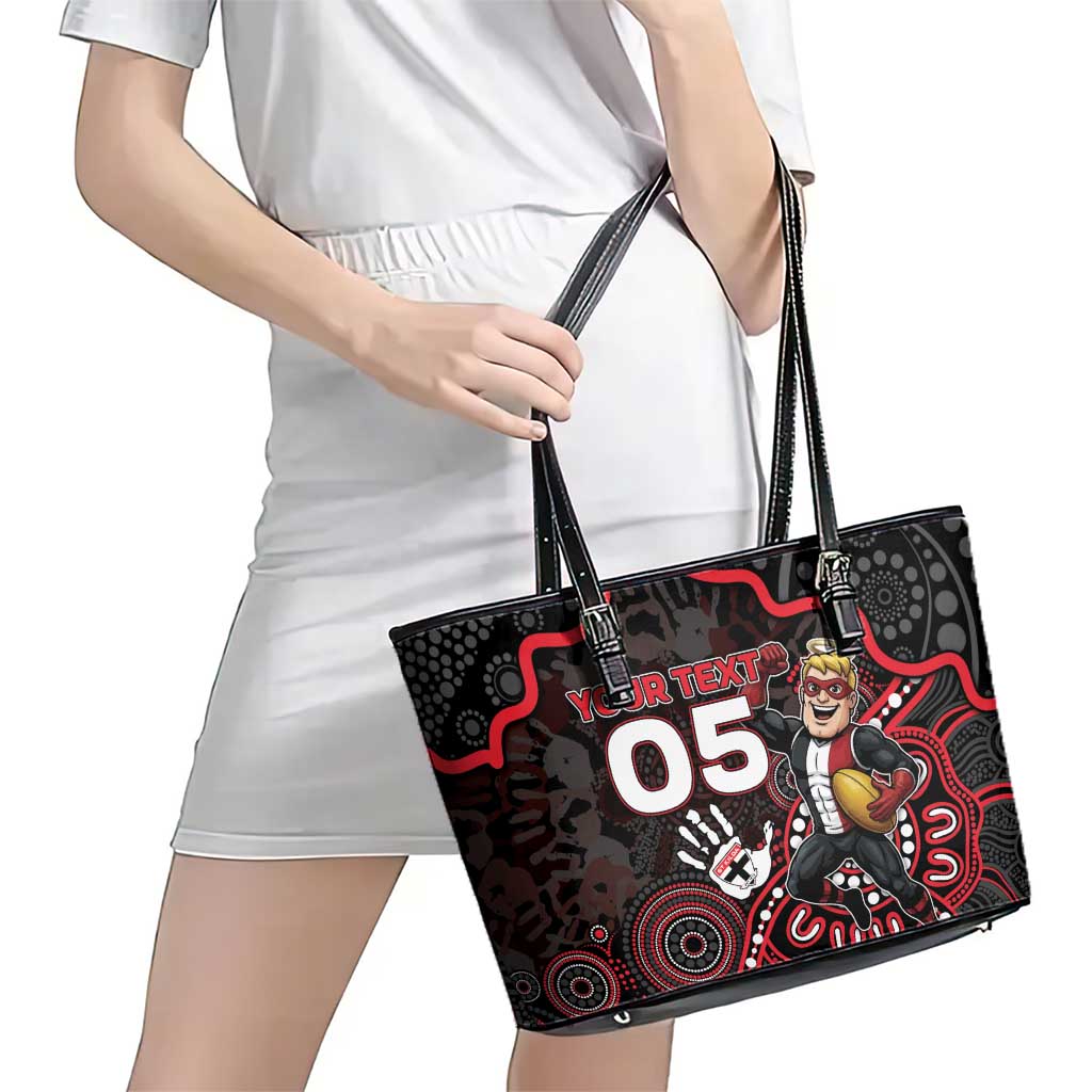 Custom Saints Football Leather Tote Bag Aboriginal Dot Art Pattern