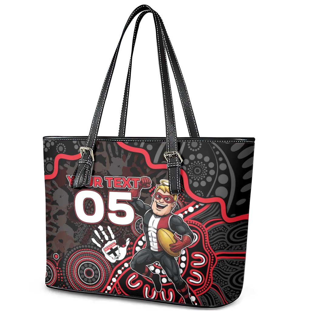Custom Saints Football Leather Tote Bag Aboriginal Dot Art Pattern