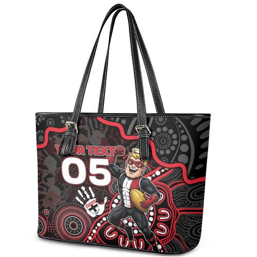 Custom Saints Football Leather Tote Bag Aboriginal Dot Art Pattern