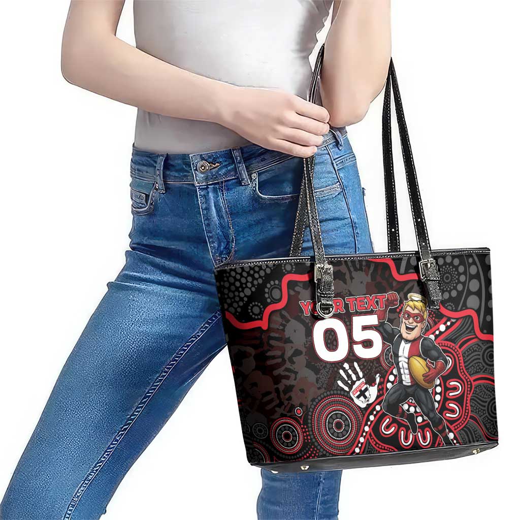 Custom Saints Football Leather Tote Bag Aboriginal Dot Art Pattern