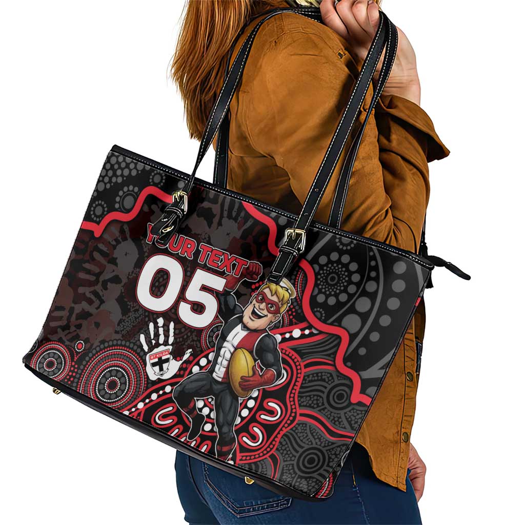 Custom Saints Football Leather Tote Bag Aboriginal Dot Art Pattern