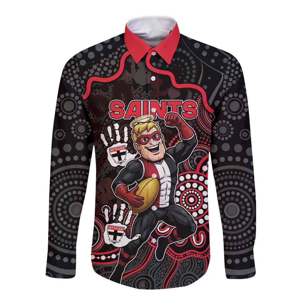 Custom Saints Football Long Sleeve Button Shirt Aboriginal Dot Art Pattern