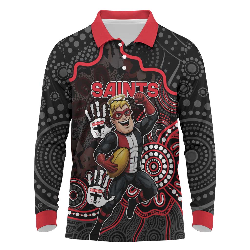 Custom Saints Football Long Sleeve Polo Shirt Aboriginal Dot Art Pattern