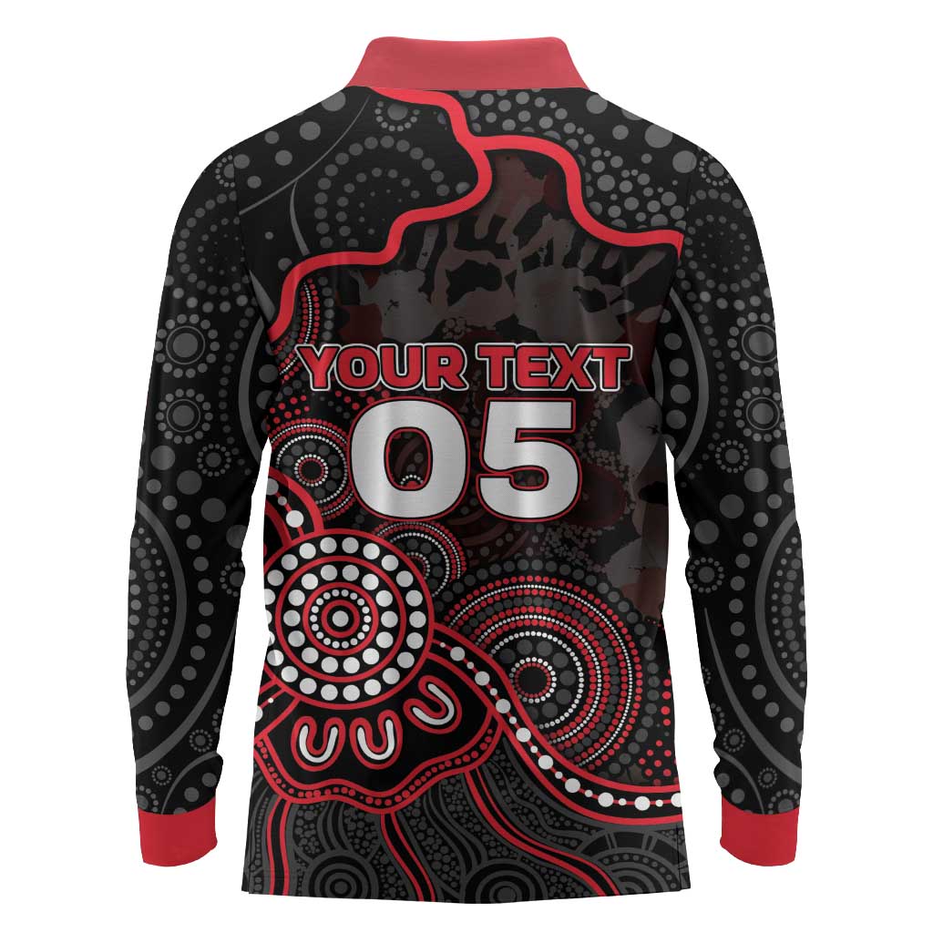 Custom Saints Football Long Sleeve Polo Shirt Aboriginal Dot Art Pattern