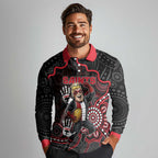 Custom Saints Football Long Sleeve Polo Shirt Aboriginal Dot Art Pattern