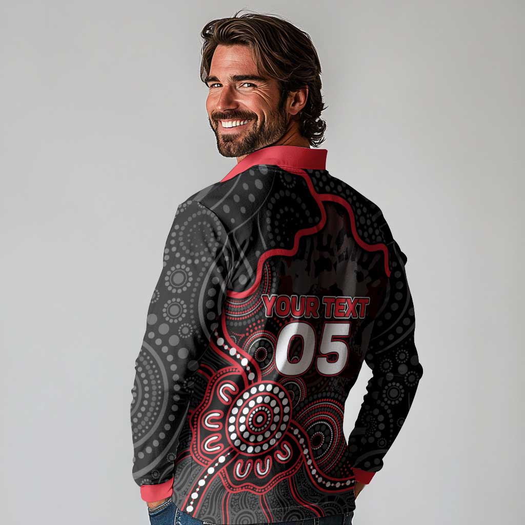 Custom Saints Football Long Sleeve Polo Shirt Aboriginal Dot Art Pattern