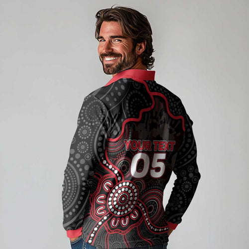 Custom Saints Football Long Sleeve Polo Shirt Aboriginal Dot Art Pattern