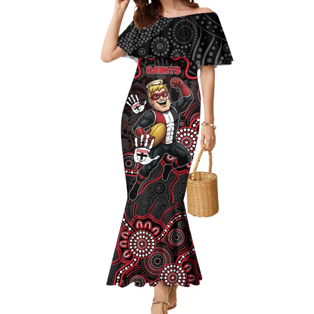 Custom Saints Football Mermaid Dress Aboriginal Dot Art Pattern