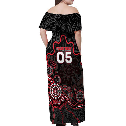 Custom Saints Football Off Shoulder Maxi Dress Aboriginal Dot Art Pattern