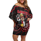 Custom Saints Football Off Shoulder Short Dress Aboriginal Dot Art Pattern