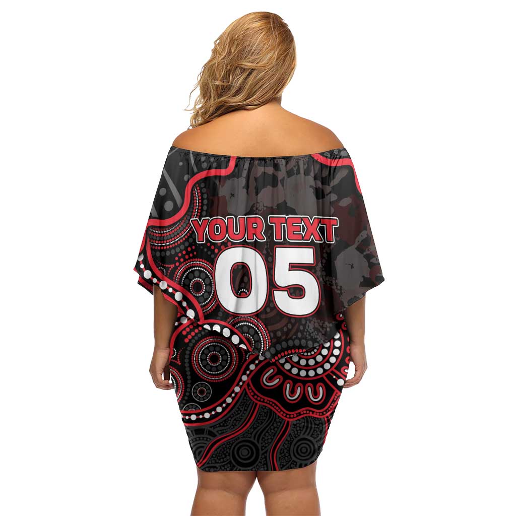 Custom Saints Football Off Shoulder Short Dress Aboriginal Dot Art Pattern