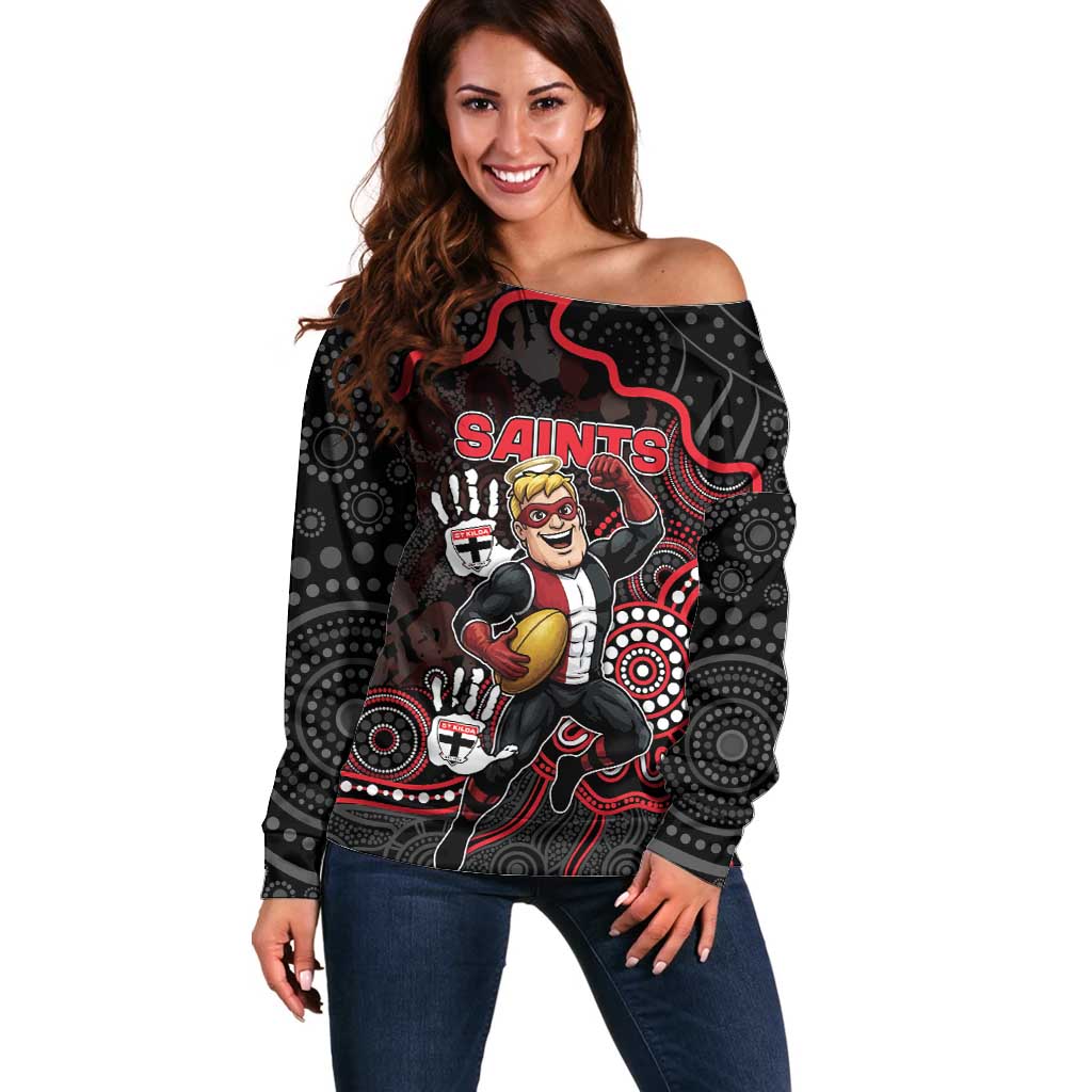 Custom Saints Football Off Shoulder Sweater Aboriginal Dot Art Pattern