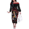 Custom Saints Football Off The Shoulder Long Sleeve Dress Aboriginal Dot Art Pattern