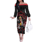 Custom Saints Football Off The Shoulder Long Sleeve Dress Aboriginal Dot Art Pattern