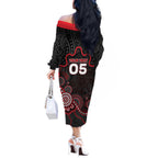 Custom Saints Football Off The Shoulder Long Sleeve Dress Aboriginal Dot Art Pattern