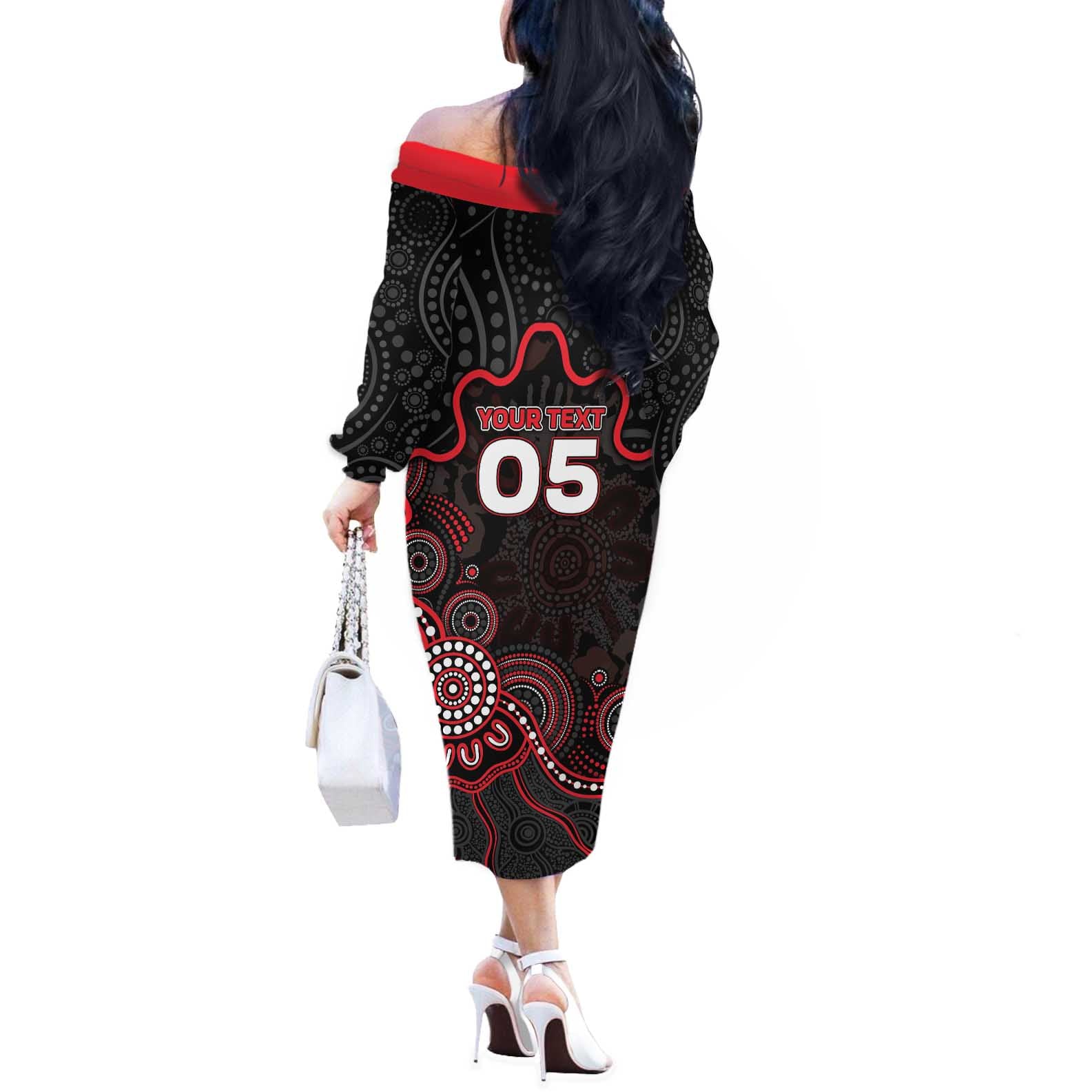 Custom Saints Football Off The Shoulder Long Sleeve Dress Aboriginal Dot Art Pattern