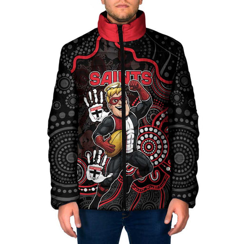 Custom Saints Football Padded Jacket Aboriginal Dot Art Pattern