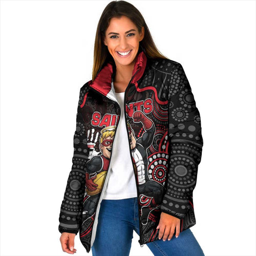Custom Saints Football Padded Jacket Aboriginal Dot Art Pattern
