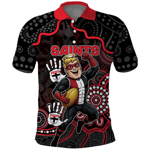 Custom Saints Football Polo Shirt Aboriginal Dot Art Pattern