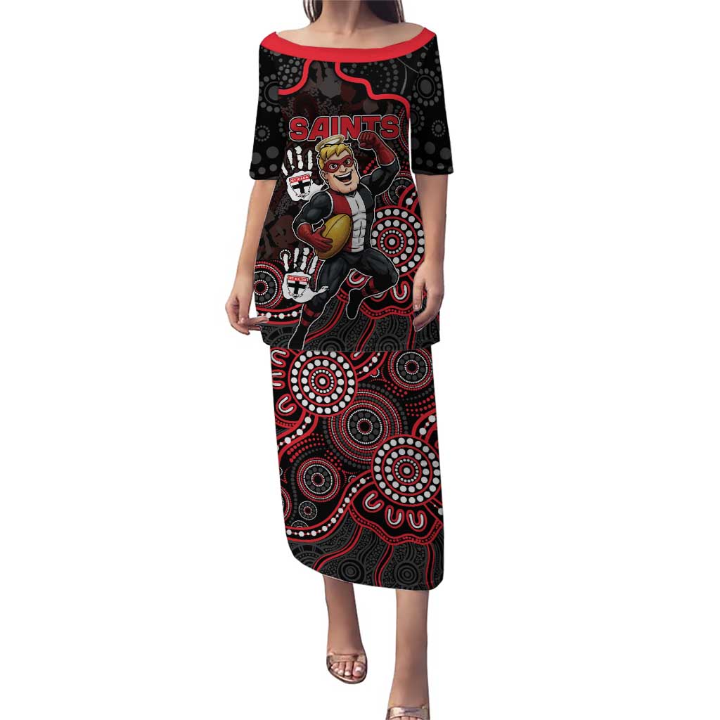 Custom Saints Football Puletasi Aboriginal Dot Art Pattern