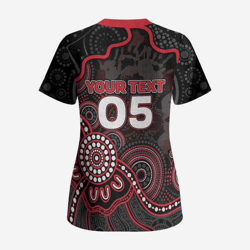 Custom Saints Football Scrub Top Aboriginal Dot Art Pattern