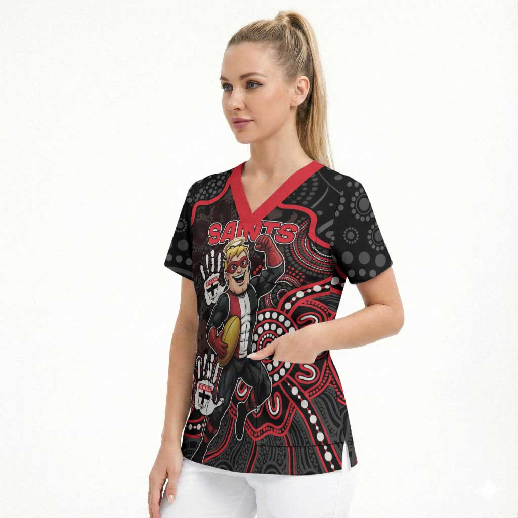 Custom Saints Football Scrub Top Aboriginal Dot Art Pattern