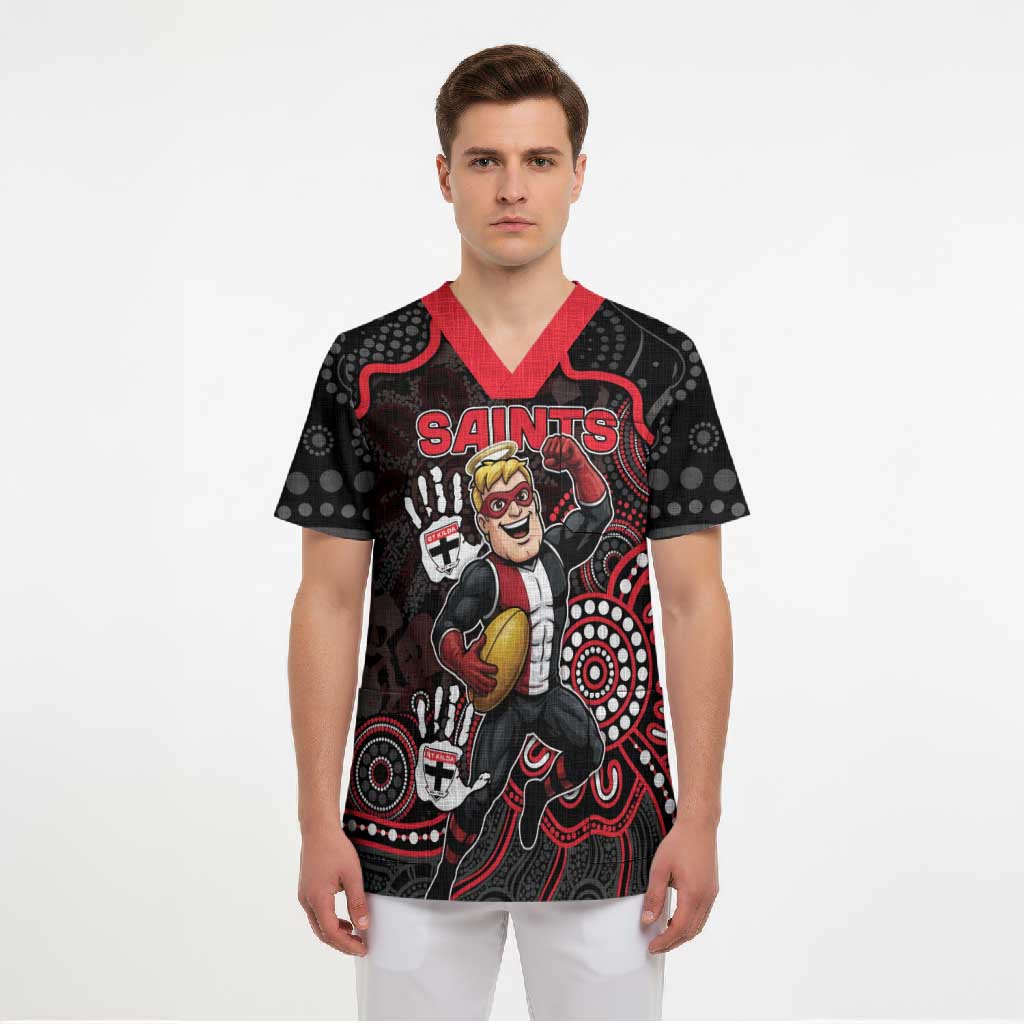 Custom Saints Football Scrub Top Aboriginal Dot Art Pattern