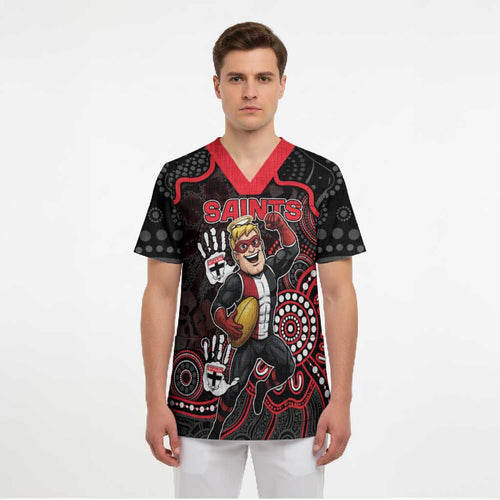 Custom Saints Football Scrub Top Aboriginal Dot Art Pattern