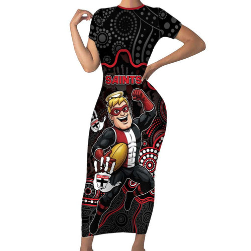 Custom Saints Football Short Sleeve Bodycon Dress Aboriginal Dot Art Pattern