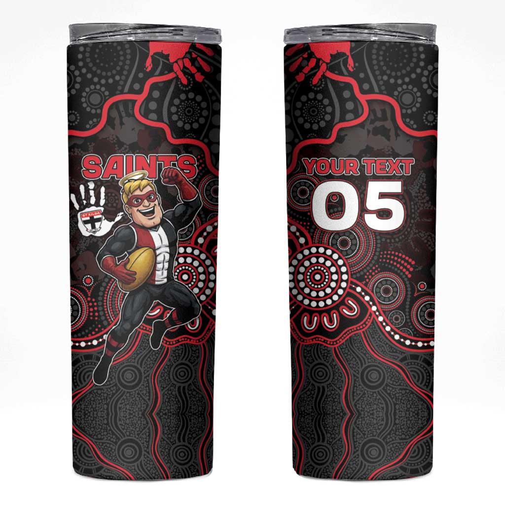 Custom Saints Football Skinny Tumbler Aboriginal Dot Art Pattern