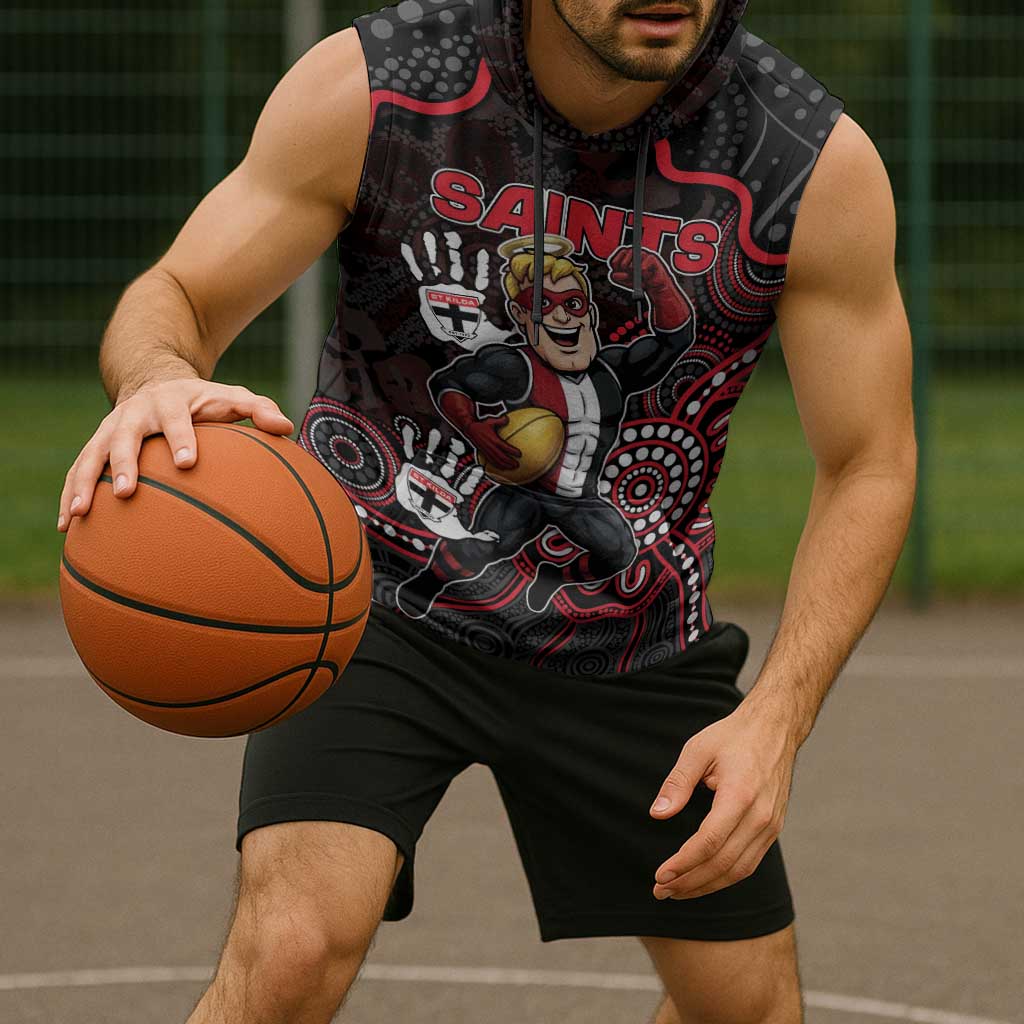 Custom Saints Football Sleeveless Hoodie Aboriginal Dot Art Pattern