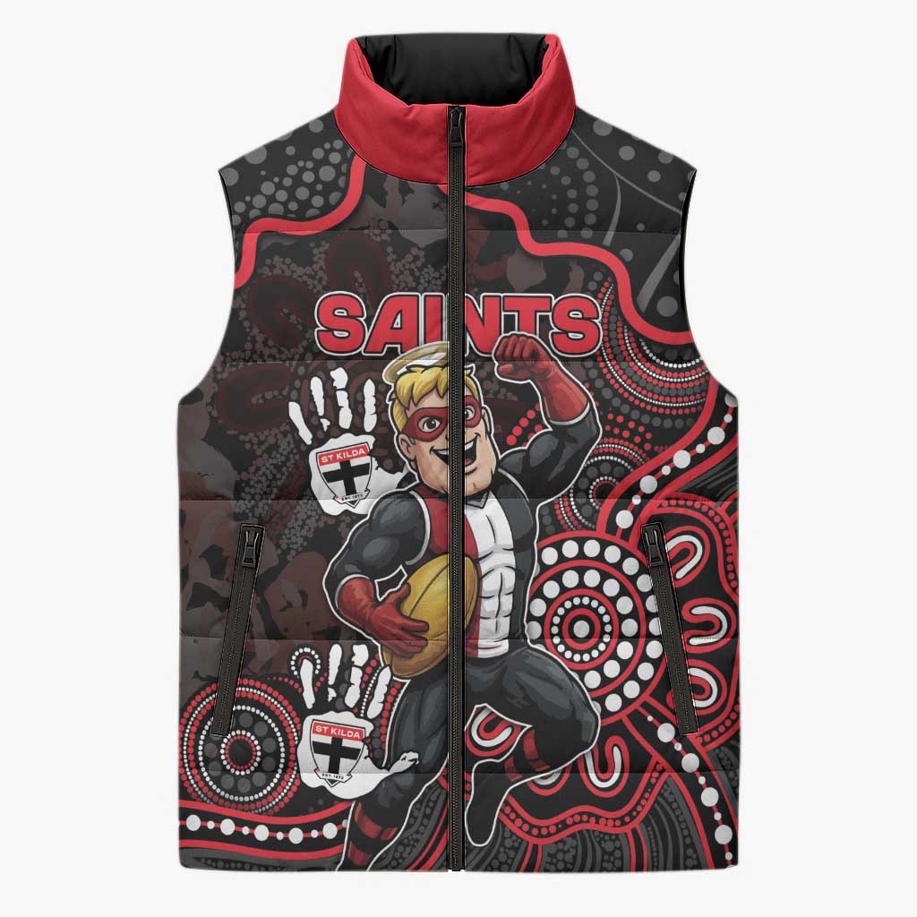 Custom Saints Football Sleeveless Puffer Jacket Aboriginal Dot Art Pattern