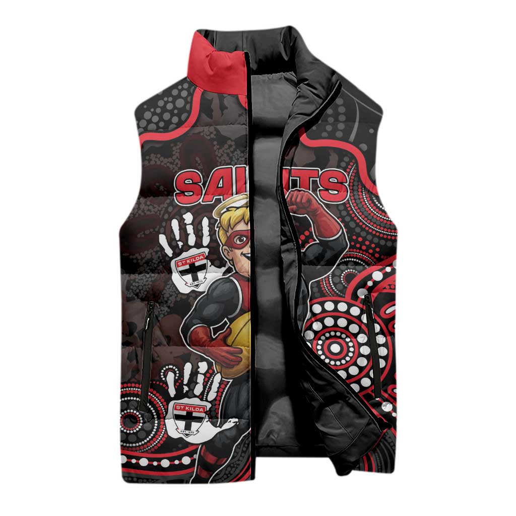 Custom Saints Football Sleeveless Puffer Jacket Aboriginal Dot Art Pattern
