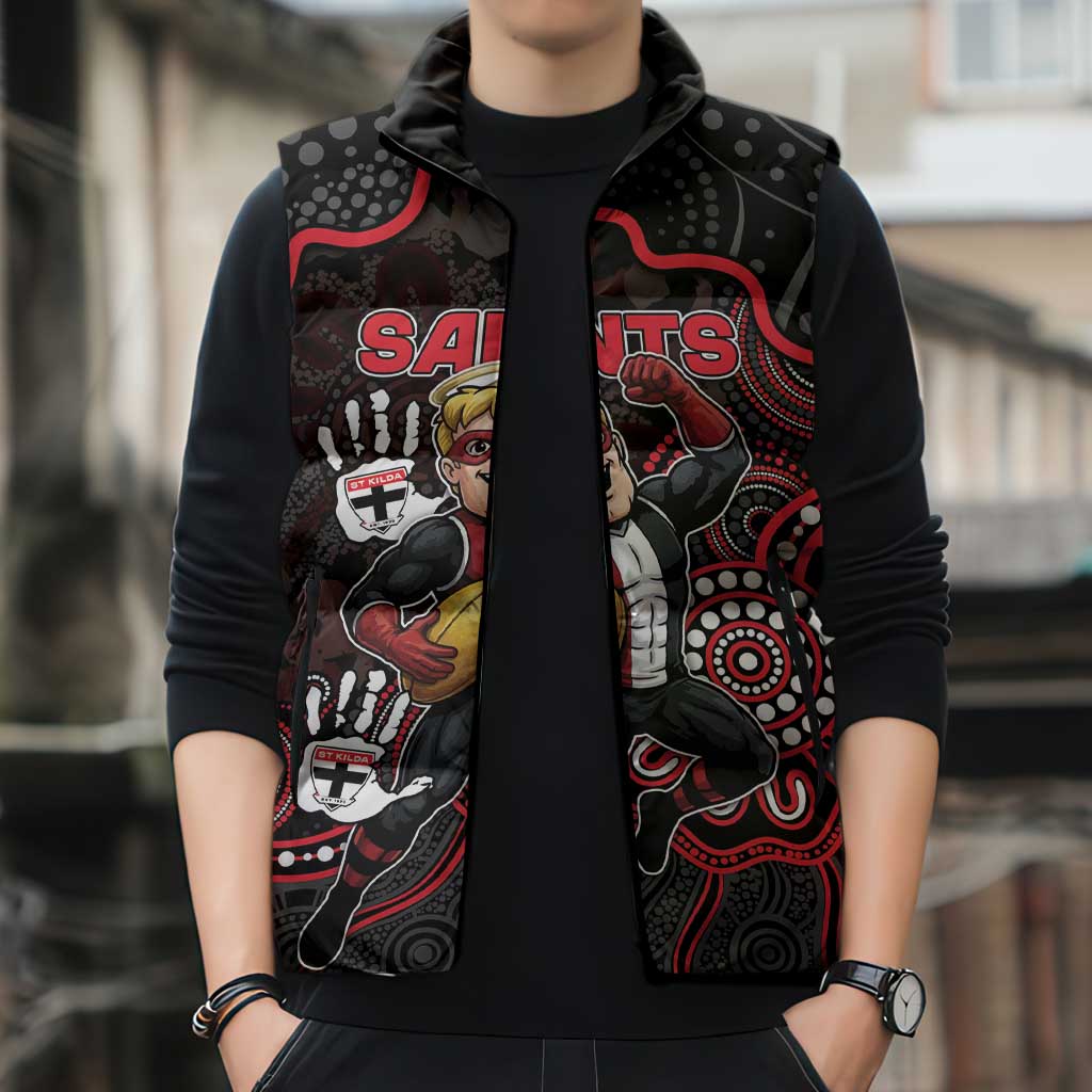 Custom Saints Football Sleeveless Puffer Jacket Aboriginal Dot Art Pattern