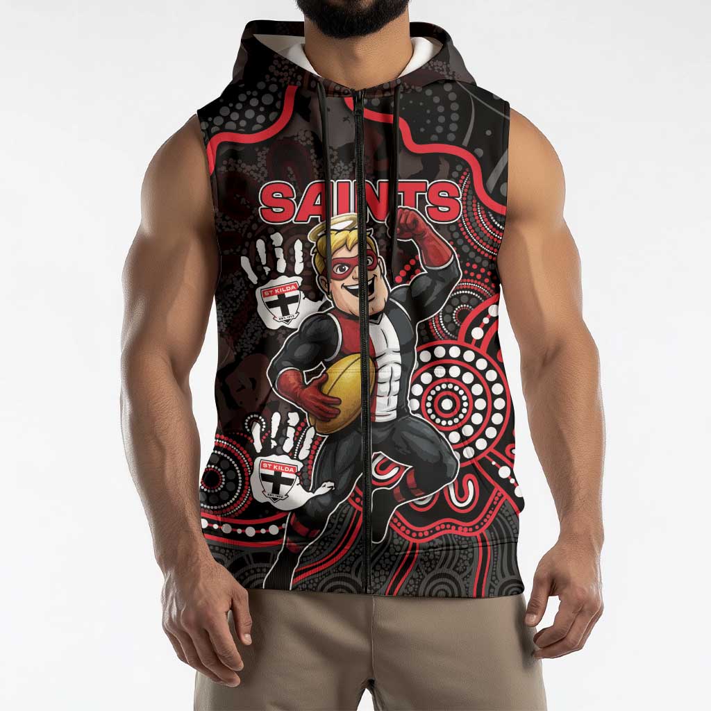 Custom Saints Football Sleeveless Zip Hoodie Aboriginal Dot Art Pattern