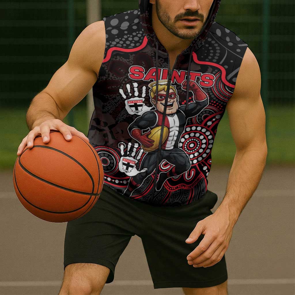 Custom Saints Football Sleeveless Zip Hoodie Aboriginal Dot Art Pattern
